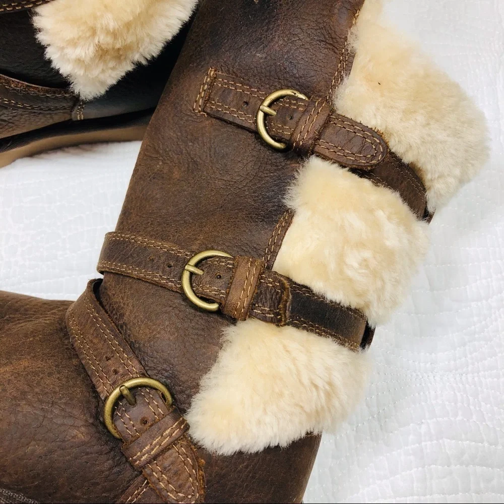 🔥Ugg brown sheepskin tall boots sz1 new no box